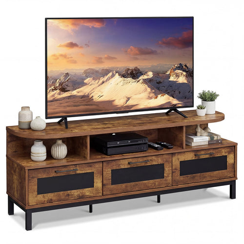 Entertainment Center, 3 Storage Drawers, Open Shelves, Brown