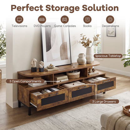 Entertainment Center, 3 Storage Drawers, Open Shelves, Brown Entertainment Centers & TV Stands at Gallery Canada