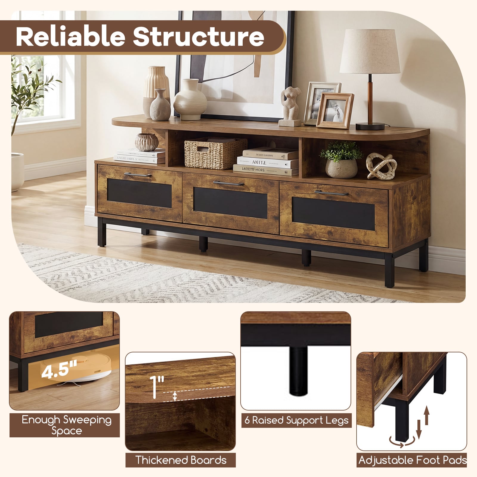 Entertainment Center, 3 Storage Drawers, Open Shelves, Brown Entertainment Centers & TV Stands at Gallery Canada