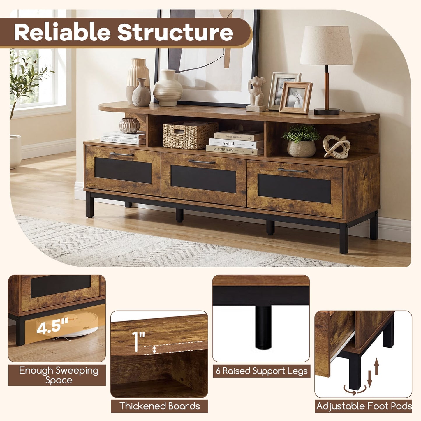 Entertainment Center, 3 Storage Drawers, Open Shelves, Brown Entertainment Centers & TV Stands at Gallery Canada