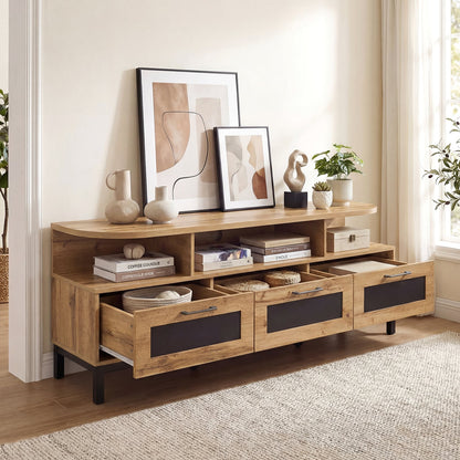 Entertainment Center, 3 Storage Drawers, Open Shelves, Natural Entertainment Centers & TV Stands at Gallery Canada