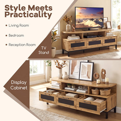 Entertainment Center, 3 Storage Drawers, Open Shelves, Natural Entertainment Centers & TV Stands at Gallery Canada