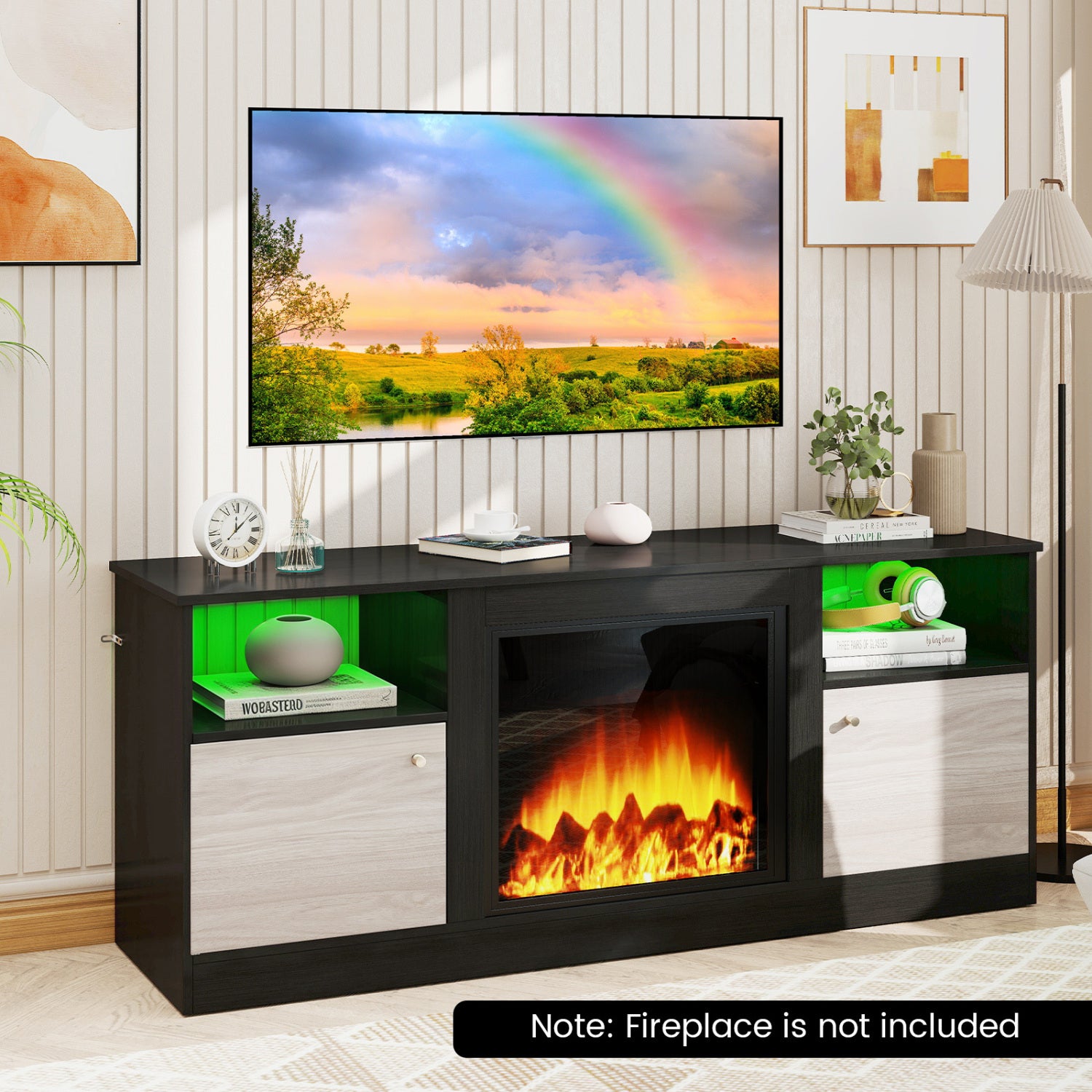 Entertainment Center with Adjustable Shelf & Open Compartment for 65” TVs, Black Entertainment Centers & TV Stands at Gallery Canada