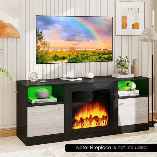 Entertainment Center with Adjustable Shelf & Open Compartment for 65” TVs, Black Entertainment Centers & TV Stands Black at Gallery Canada