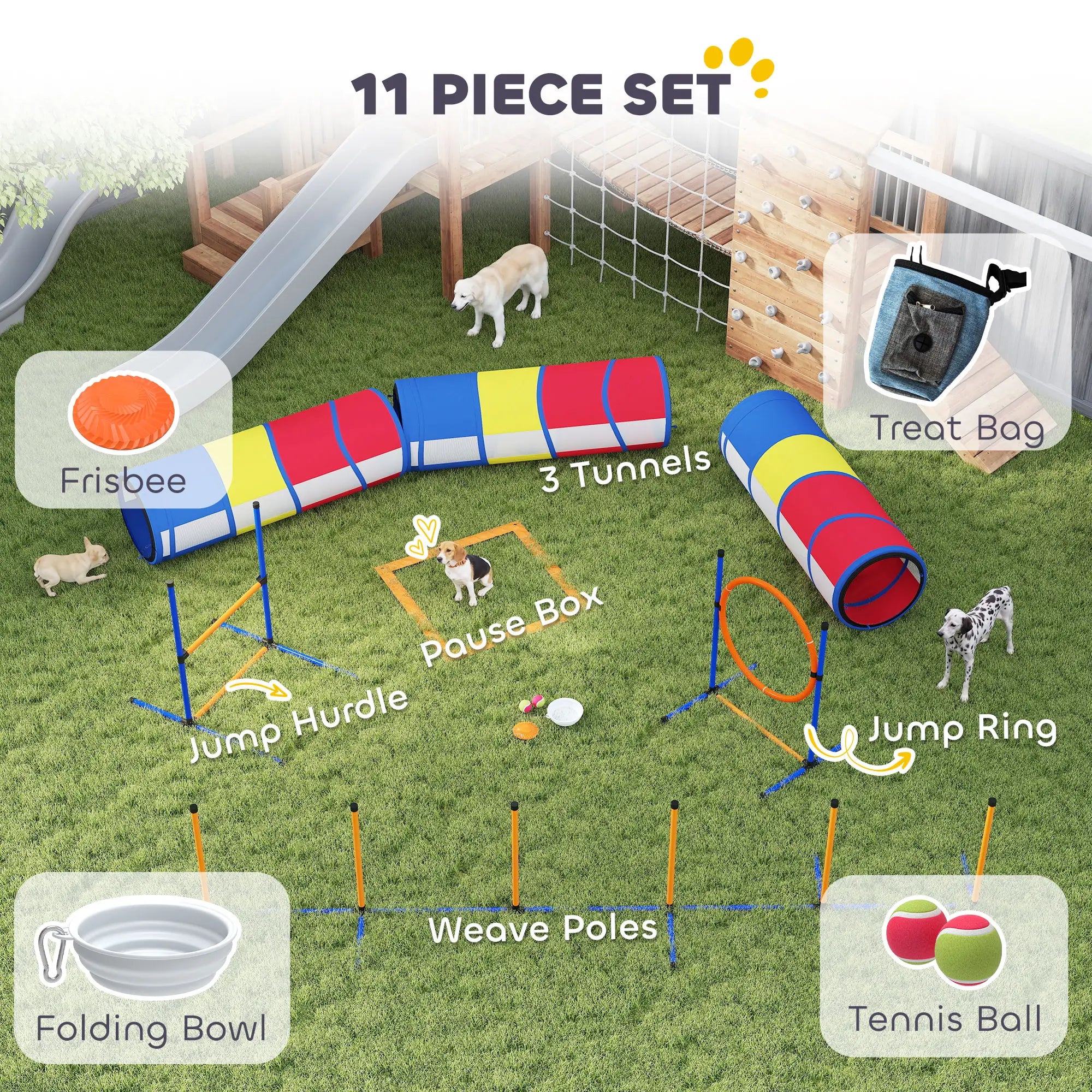 Dog Agility Training Equipment, 11-Piece Obstacle Course, Adjustable Hurdle, Ring, Tunnels, Weave Poles Dog Agility Training Equipment at Gallery Canada