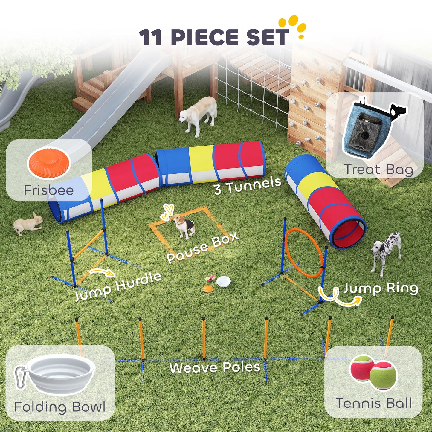 Dog Agility Training Equipment, 11-Piece Obstacle Course, Adjustable Hurdle, Ring, Tunnels, Weave Poles Dog Agility Training Equipment at Gallery Canada