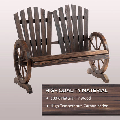 Outdoor Garden Bench, 2-Seat Wooden Patio Bench, Wheel-Shaped Armrests, Carbonized Outdoor Benches at Gallery Canada
