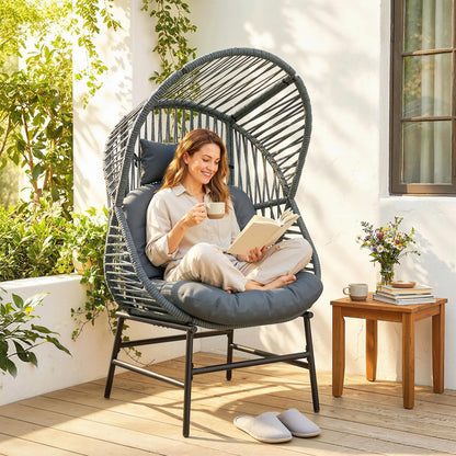 Outdoor Wicker Egg Chair, Steel Frame, 330 lbs, Dark Grey Patio Chairs at Gallery Canada