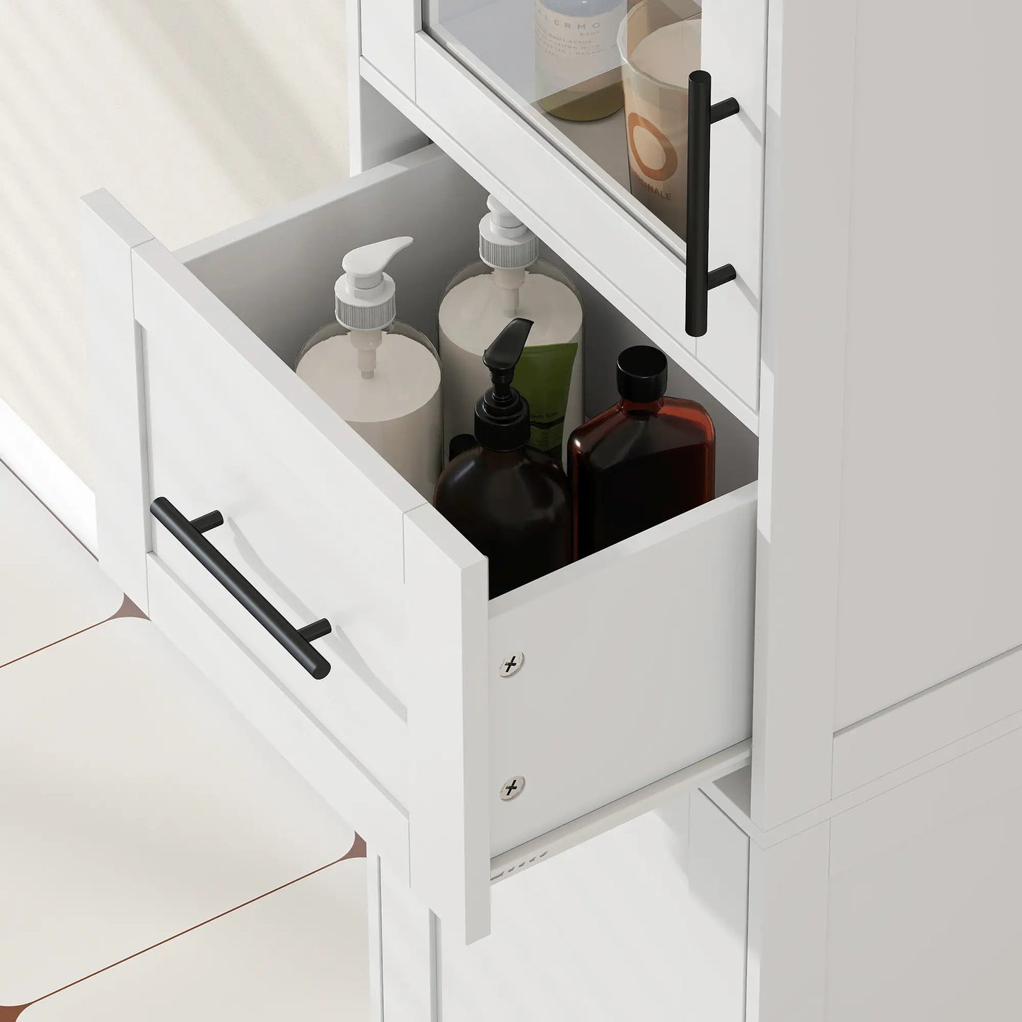 67" Tall Bathroom Storage Cabinet, Adjustable Shelves, Glass Door, Drawer Freestanding Bathroom Cabinets at Gallery Canada
