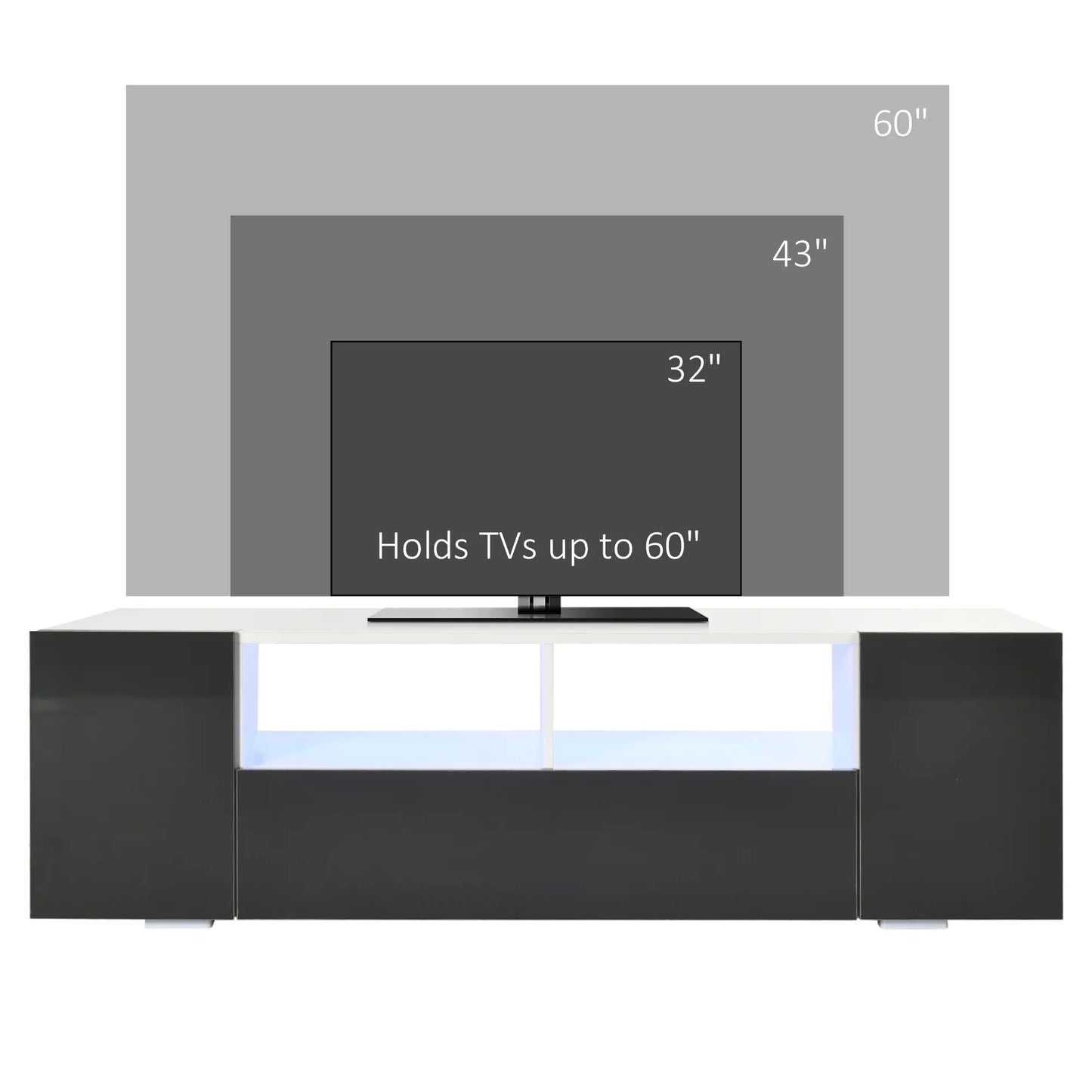 TV Stand for 60" TVs, LED Lights, Storage Shelves, 53.9" x 13.8" x 16.5", Grey TV Stands at Gallery Canada