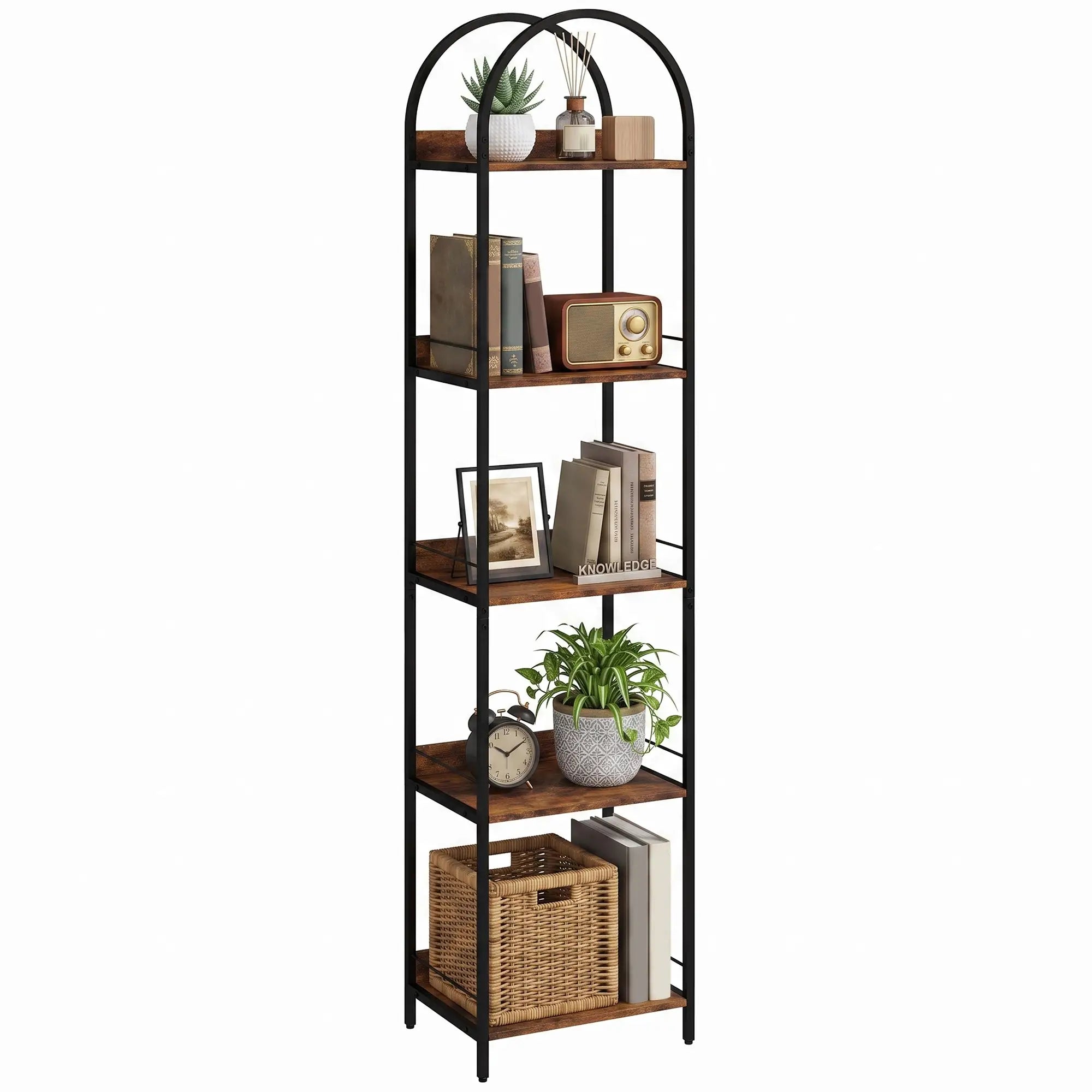 Bookshelf 5 Tier Arched Bookcase, 69.5
