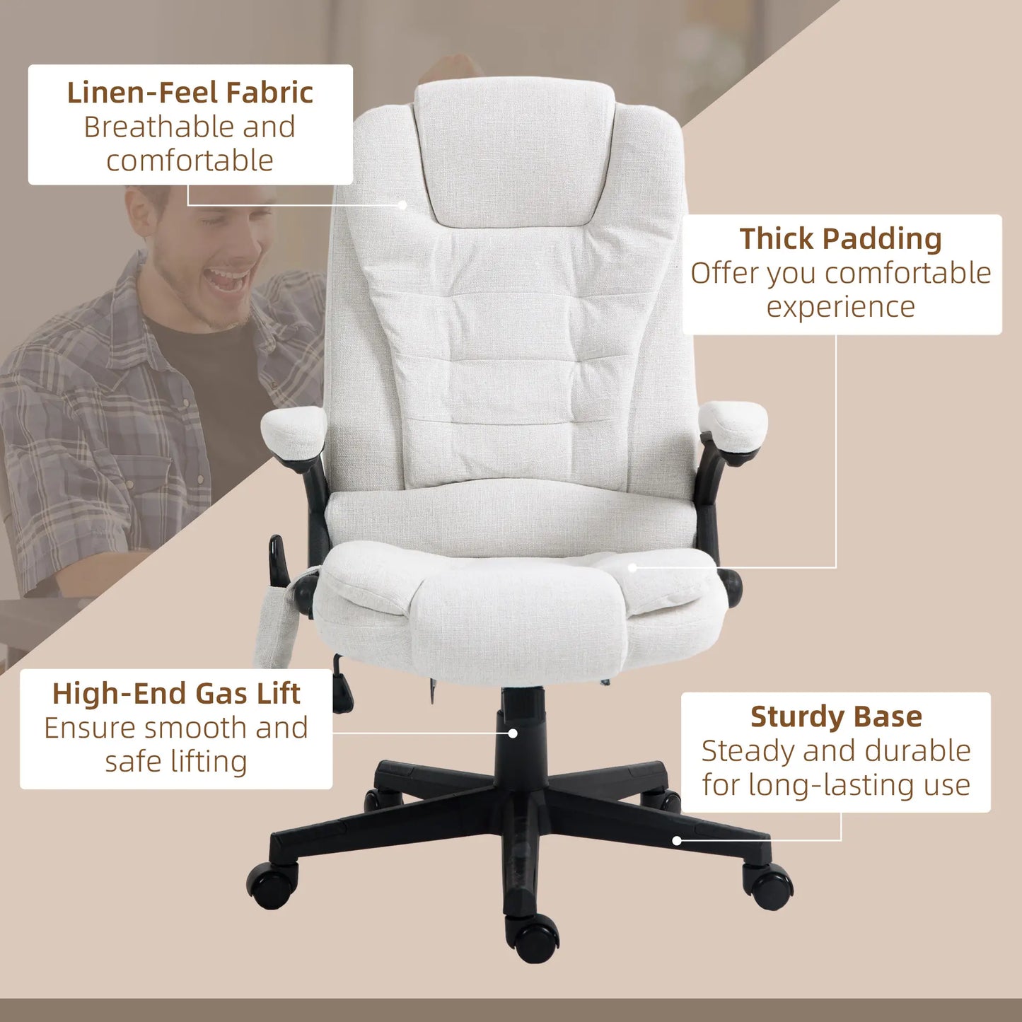 Reclining Massage Office Chair, High Back, Swivel Wheels, White Massage Chairs at Gallery Canada