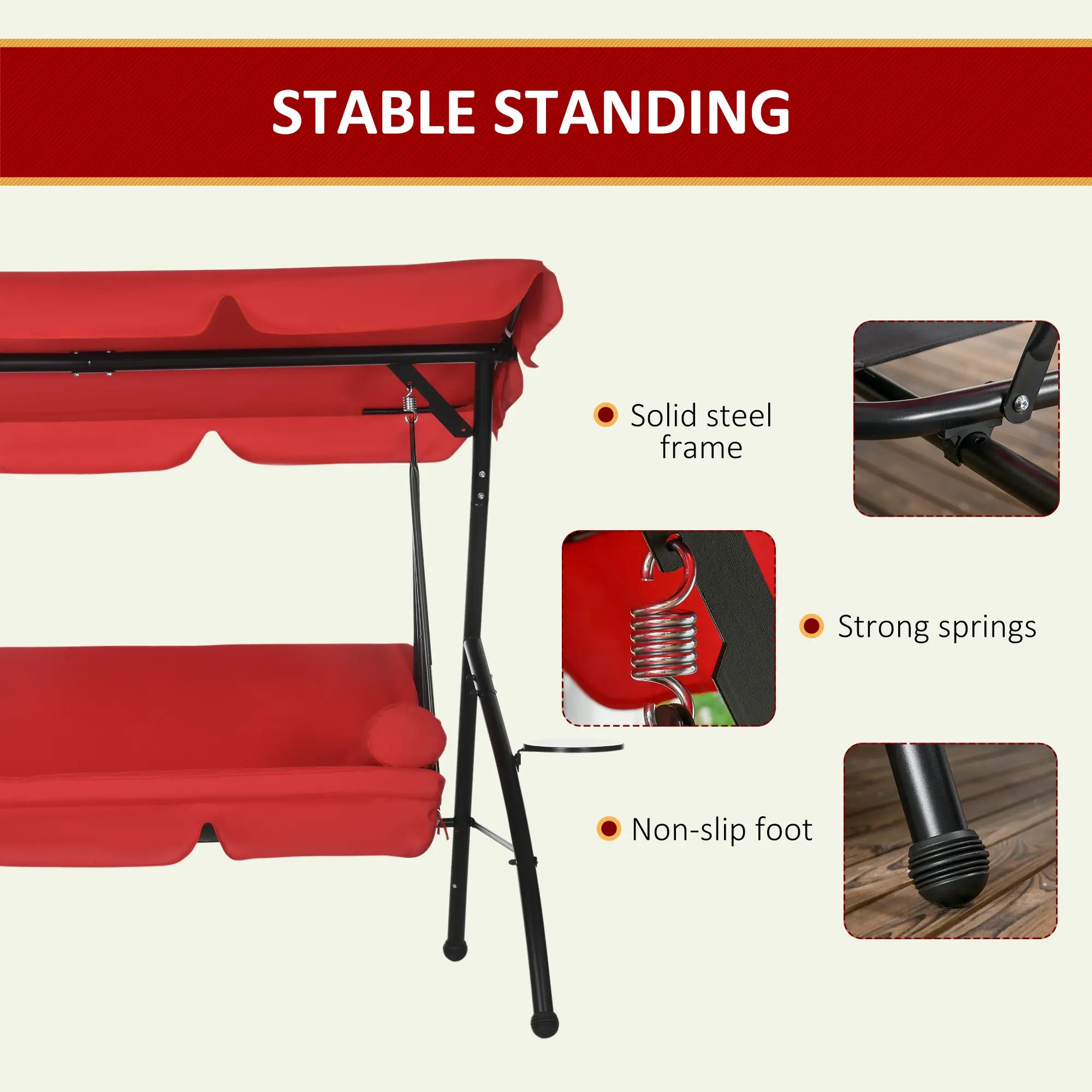 3-Seat Outdoor Swing Chair, Convertible Flat Bed, Adjustable Canopy, Removable Cushion Porch Swings with Canopy at Gallery Canada