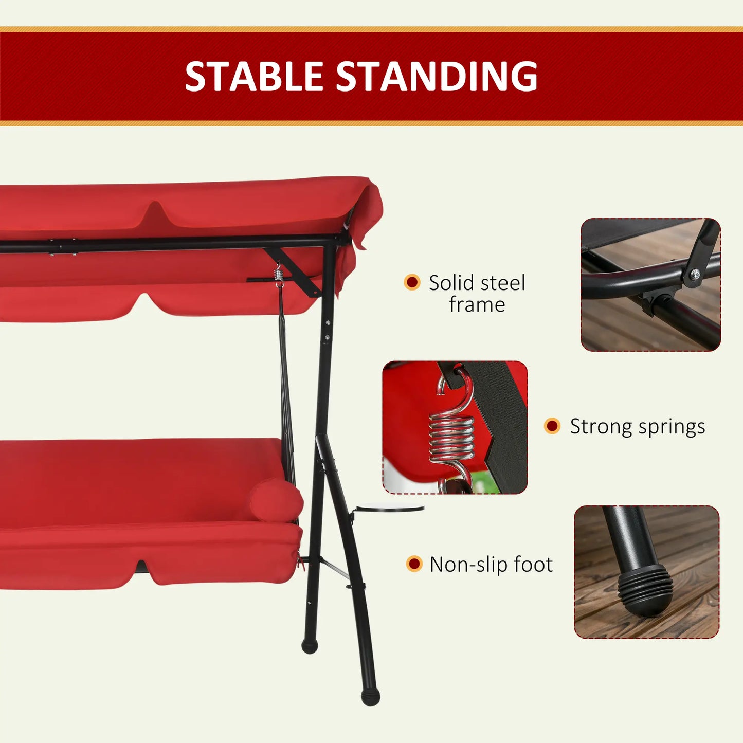 3-Seat Outdoor Swing Chair, Convertible Flat Bed, Adjustable Canopy, Removable Cushion Porch Swings with Canopy at Gallery Canada