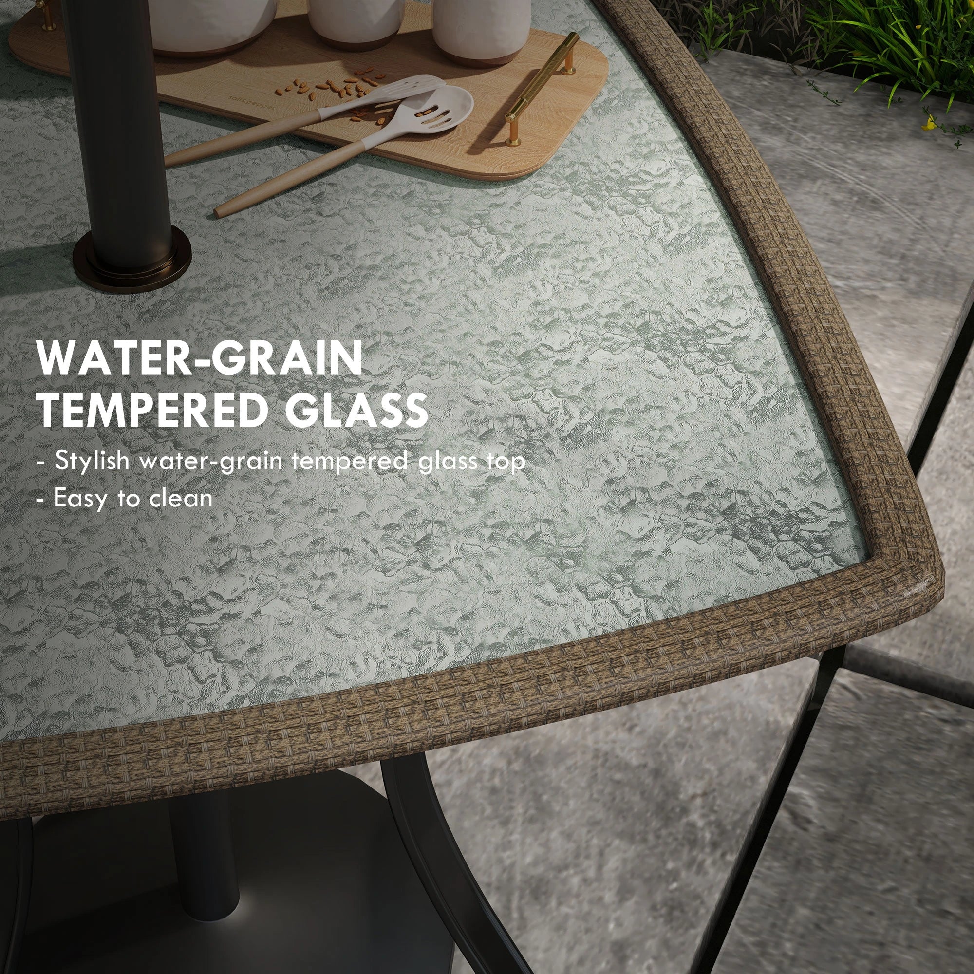 34 Square Outdoor Dining Table, Water-Grain Glass Top, Dark Brown Patio Dinning Tables at Gallery Canada