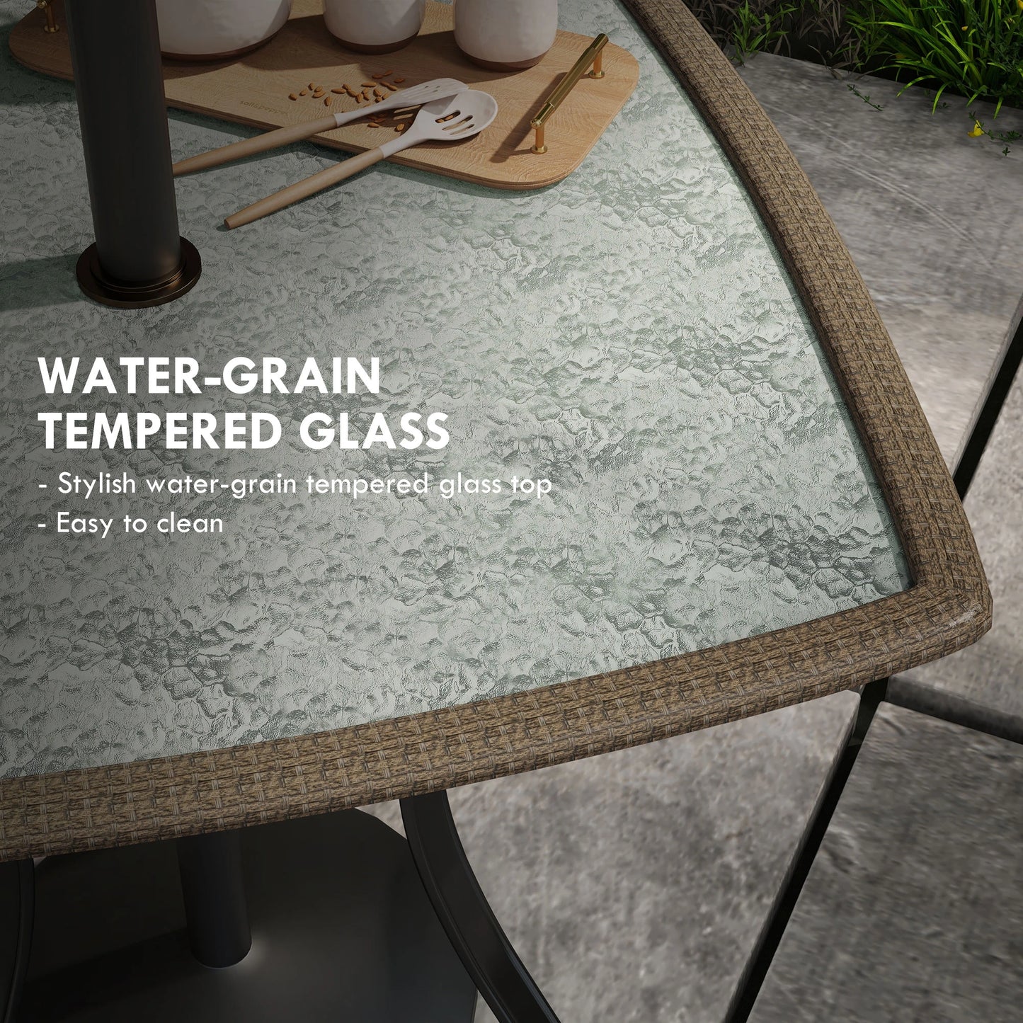 34 Square Outdoor Dining Table, Water-Grain Glass Top, Dark Brown Patio Dinning Tables at Gallery Canada