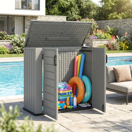 33 Cu.ft Plastic Outdoor Storage Shed, Lockable Doors, Light Grey Outdoor Storage Cabinet Light Grey at Gallery Canada