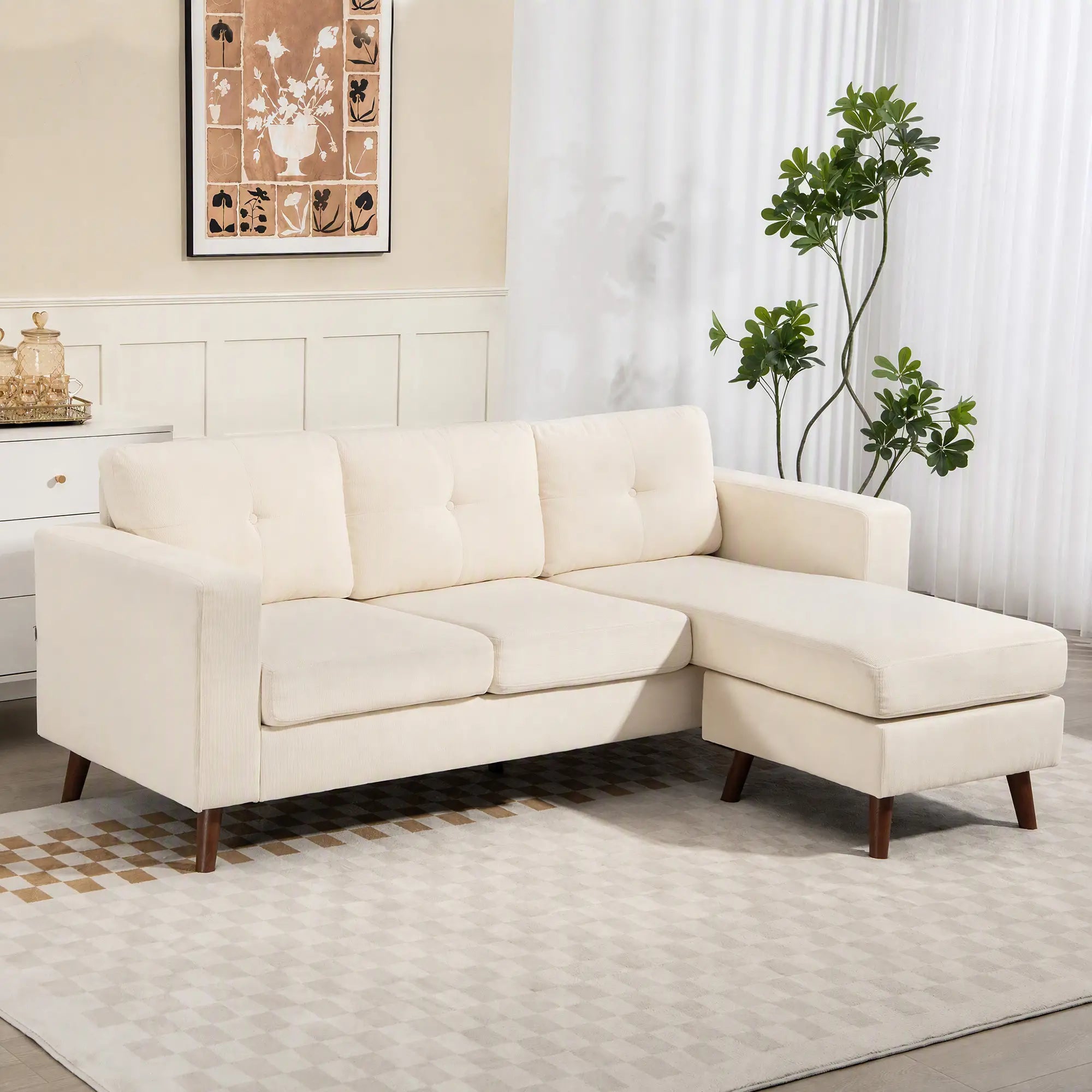 Sectional Sofa with Changeable Chaise, 3 Seat L-Shaped, Cream White 3-Seater Sofas at Gallery Canada