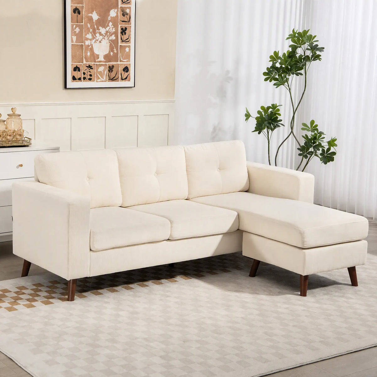 Sectional Sofa with Changeable Chaise, 3 Seat L-Shaped, Cream White 3-Seater Sofas at Gallery Canada