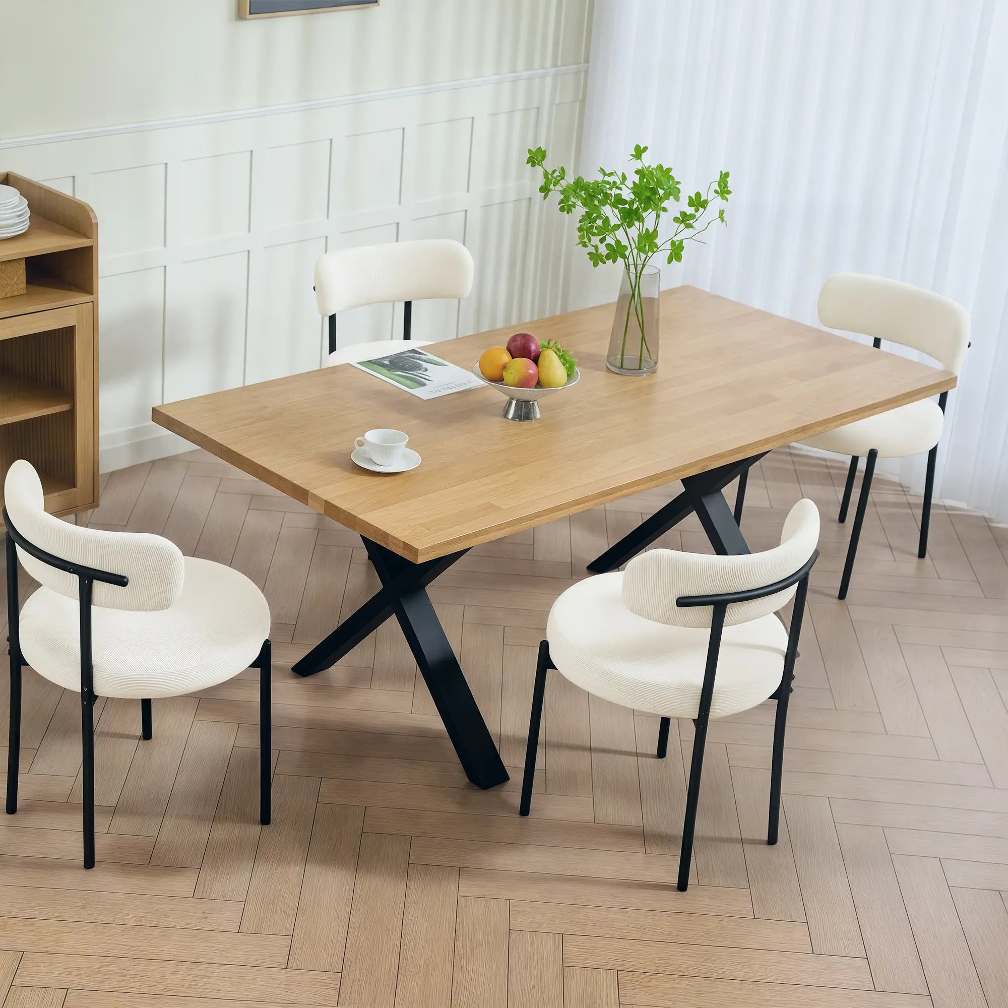 4 Kitchen Chairs, Modern Dining, Corduroy Upholstery, Steel Legs, Beige Dining Chairs at Gallery Canada