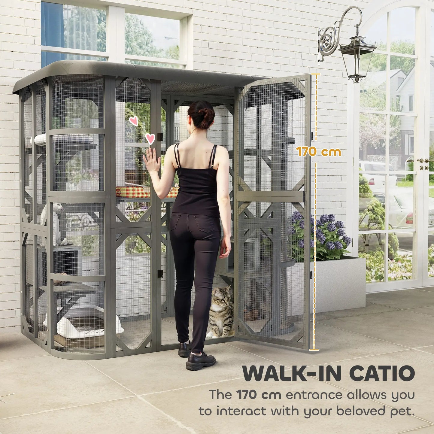 71" Wooden Cat Enclosure, With Platforms And Condos, Grey Outdoor Cat Enclosures at Gallery Canada