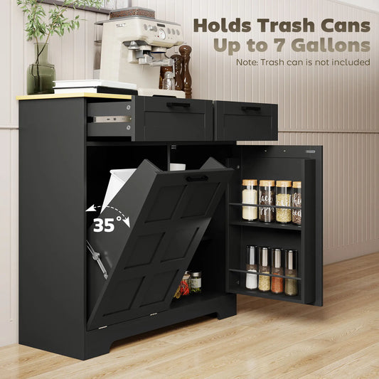 7 Gallon Tilt Out Garbage Cabinet, Kitchen Island, Black Bar Cabinets Black, Natural at Gallery Canada