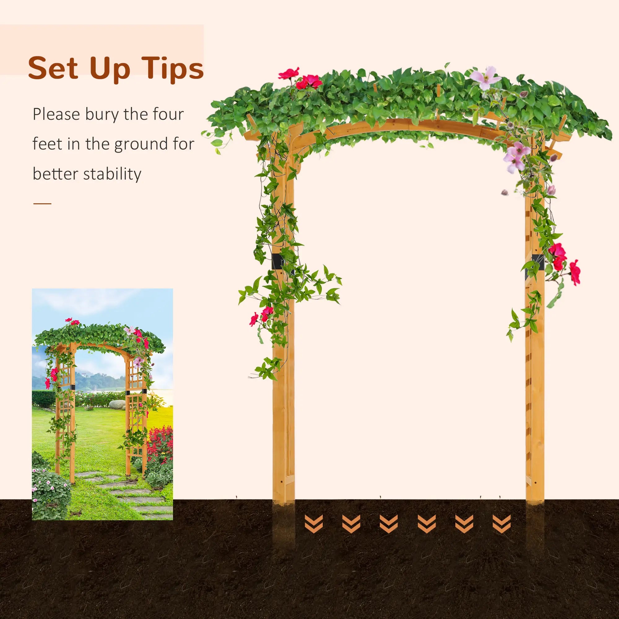 7.5FT Wood Garden Arch Trellis, Round Pergola Arbor, Yellow Garden Arches at Gallery Canada