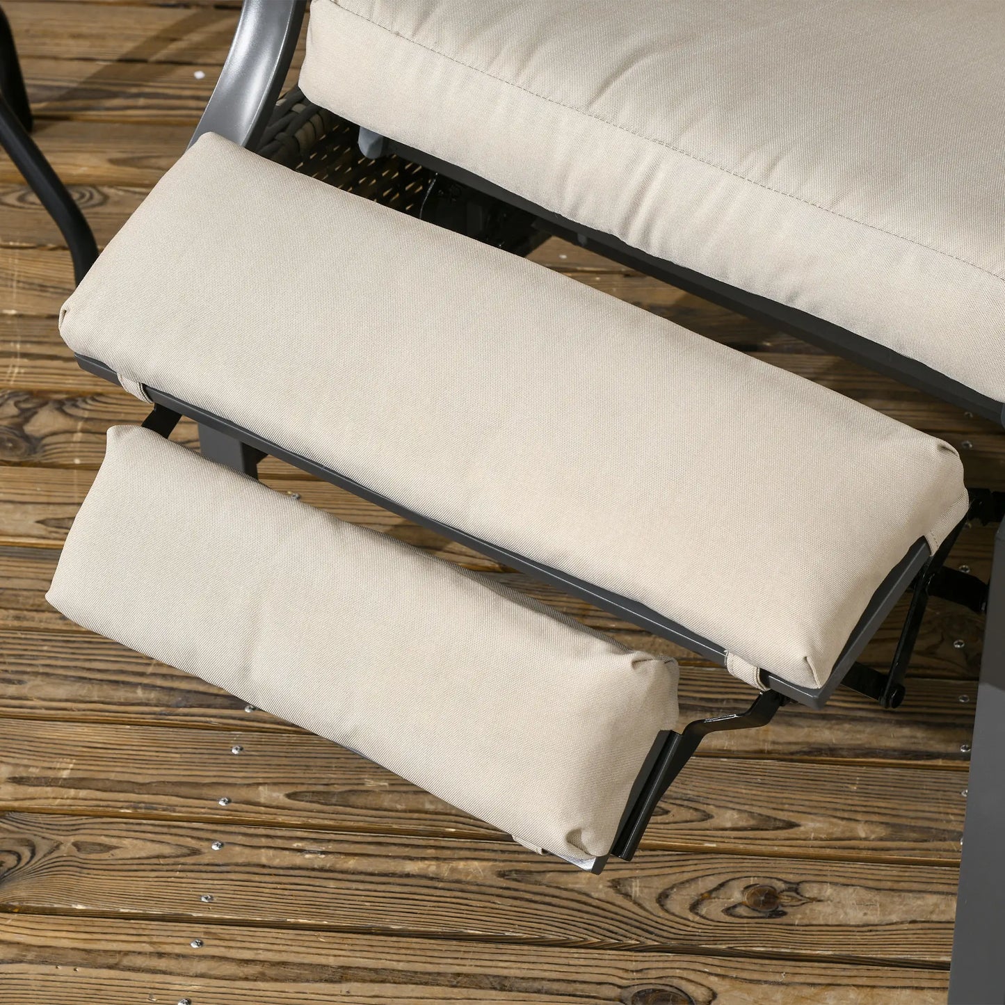 Outdoor Rattan Recliner Chair, Adjustable Back, Retractable Footrest, Khaki Chaise Loungers at Gallery Canada