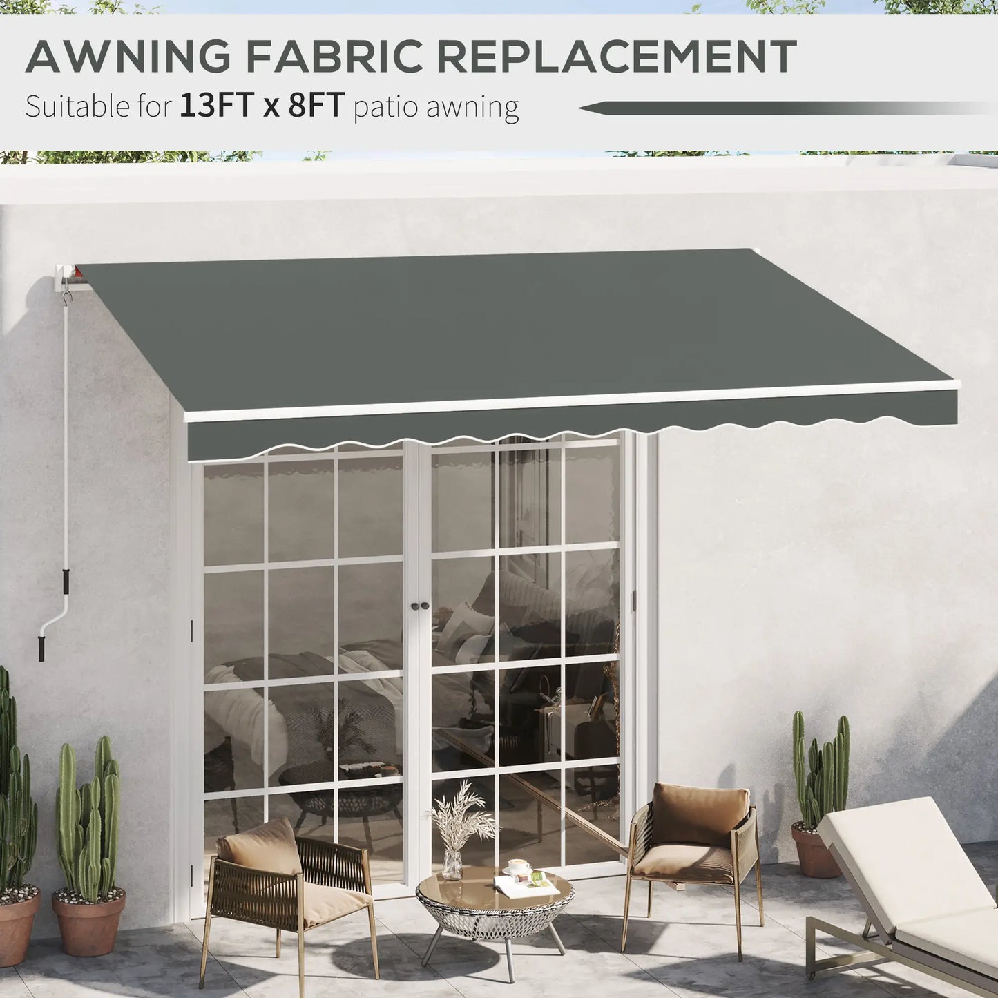 13' x 8' Retractable Awning Fabric, UV Protection, Grey Awning Fabric Replacement at Gallery Canada