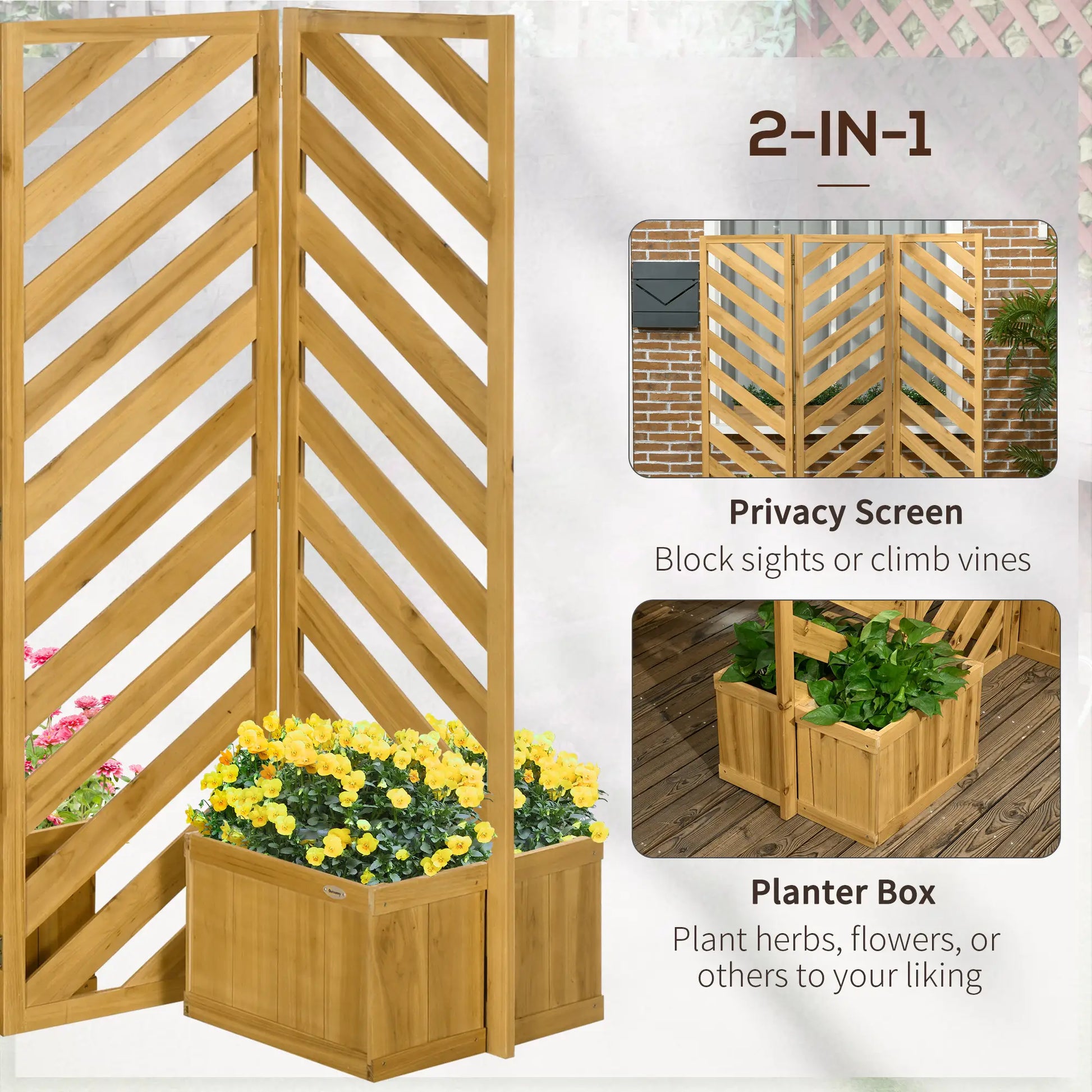 65" Folding Privacy Screen With Planters, For Patio Deck, Brown Side Awnings at Gallery Canada
