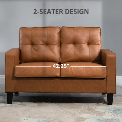 51" PU Leather Loveseat, Upholstered Double Sofa, Tufted Backrest, Brown 2-Seater Sofas at Gallery Canada