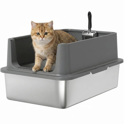 XL Stainless Steel Cat Litter Box, High Wall, Odor Free, Steel