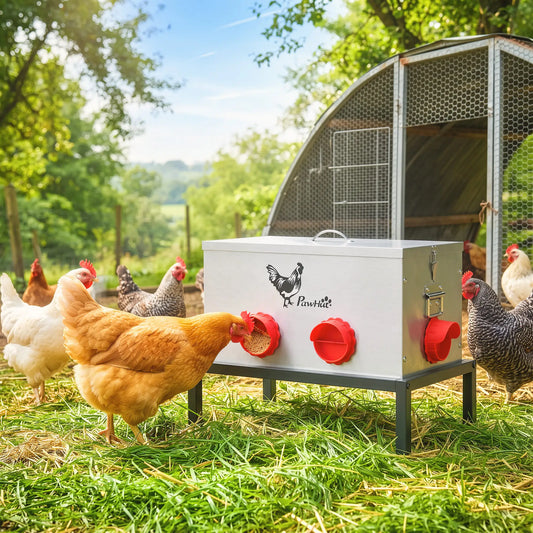 35LB Automatic Chicken Feeder, Metal Poultry Feeder, 6 No-Waste Ports Chicken Coops Multi Colour at Gallery Canada