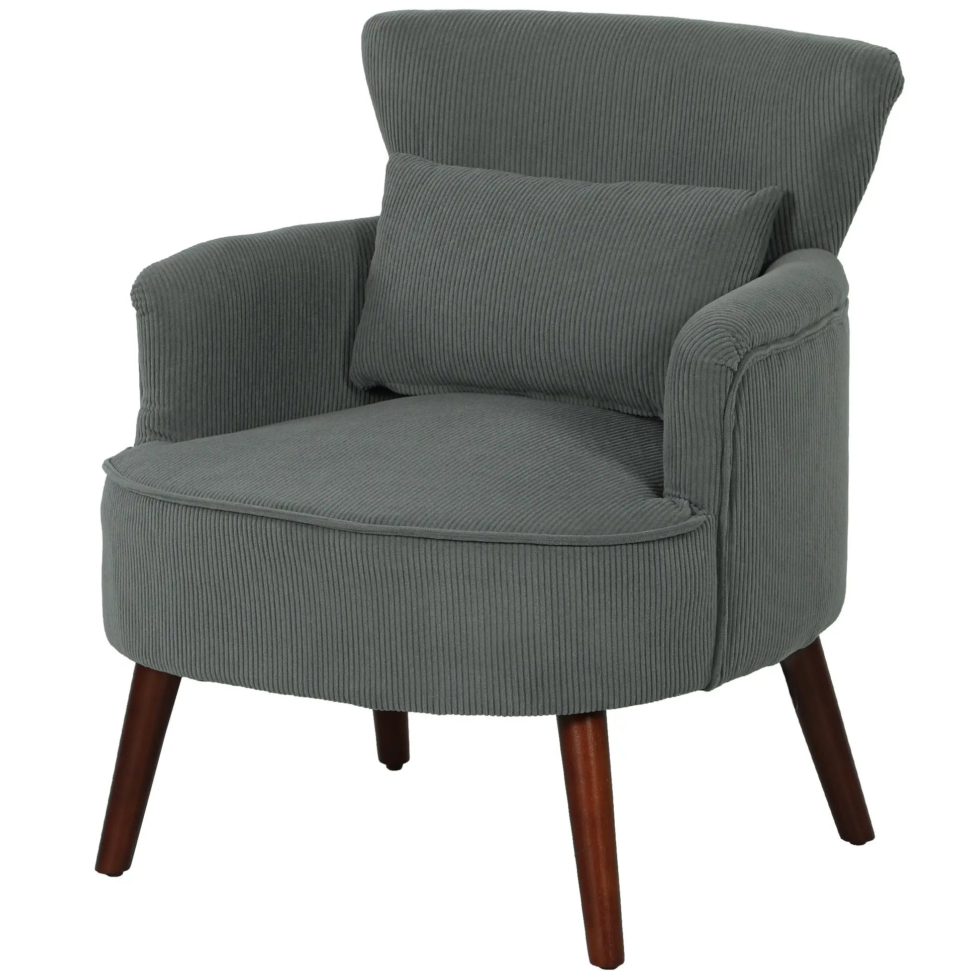 Modern Accent Chair, Upholstered Armchair, Solid Wood Legs, Lumbar Pillow, Grey Accent Chairs Grey at Gallery Canada