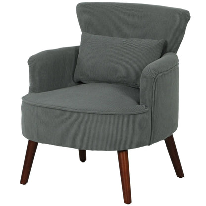 Modern Accent Chair, Upholstered Armchair, Solid Wood Legs, Lumbar Pillow, Grey Accent Chairs Grey at Gallery Canada