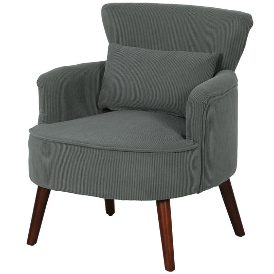 Modern Accent Chair, Upholstered Armchair, Solid Wood Legs, Lumbar Pillow, Grey Accent Chairs Grey at Gallery Canada