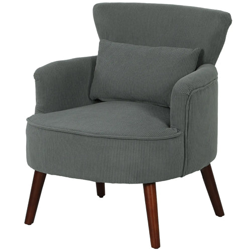 Modern Accent Chair, Upholstered Armchair, Solid Wood Legs, Lumbar Pillow, Grey