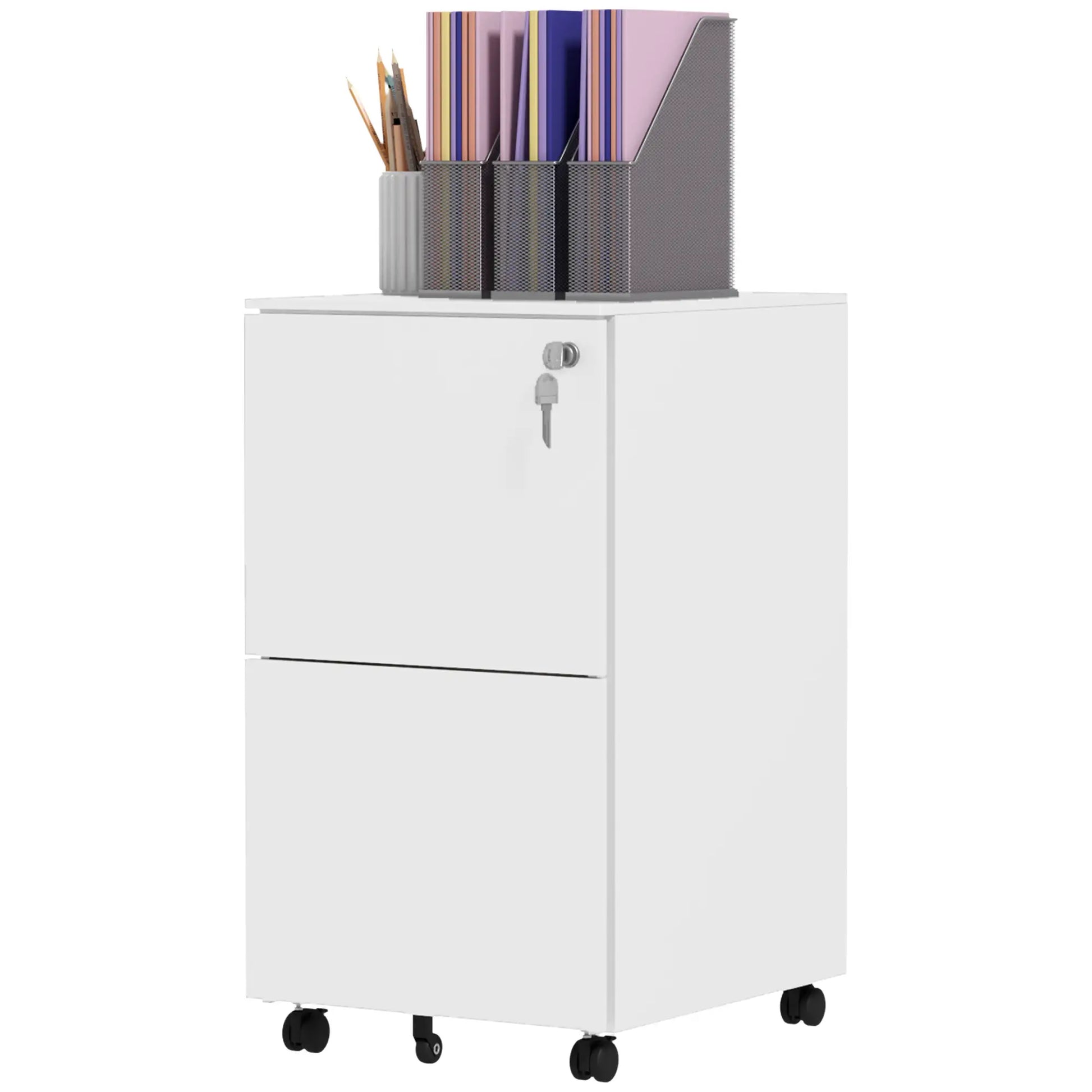 2-Drawer Steel Filing Cabinet on Wheels, Lockable, Adjustable Hanging Bar, White Office Cabinets & Cupboards White at Gallery Canada