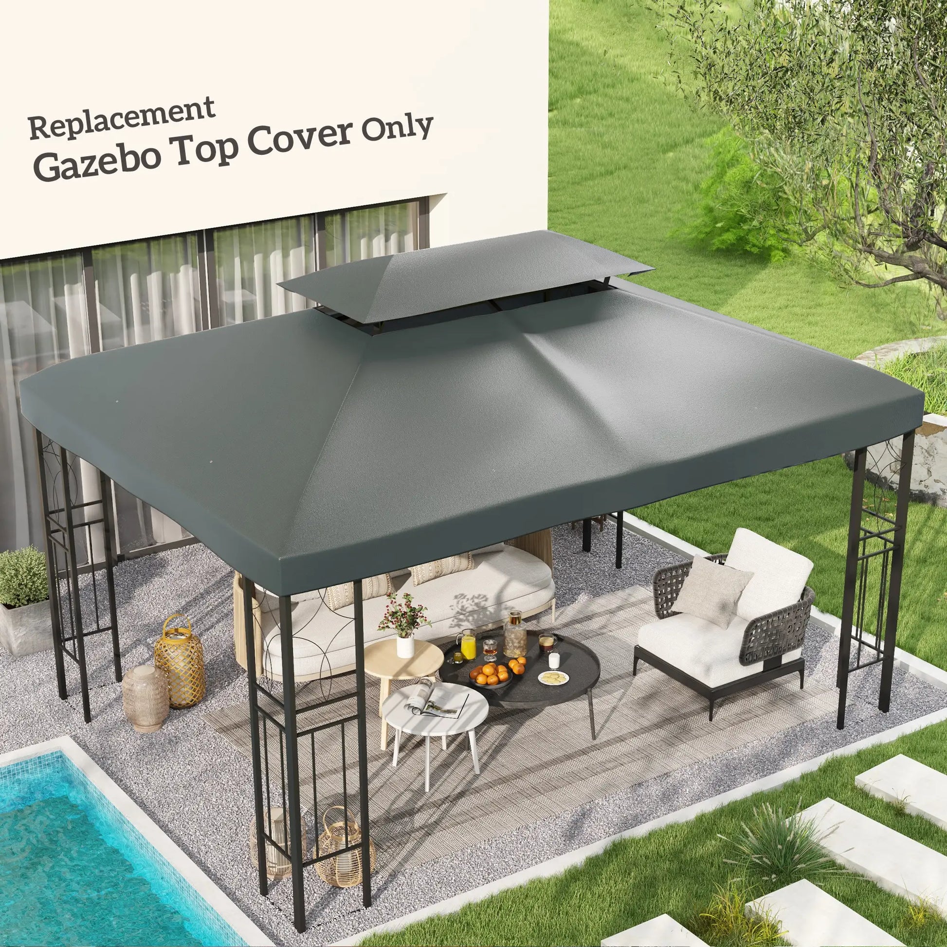 13' x 10' Gazebo Replacement Canopy, 2 Tier Top UV Cover, Deep Grey Gazebo Canopy Replacement at Gallery Canada
