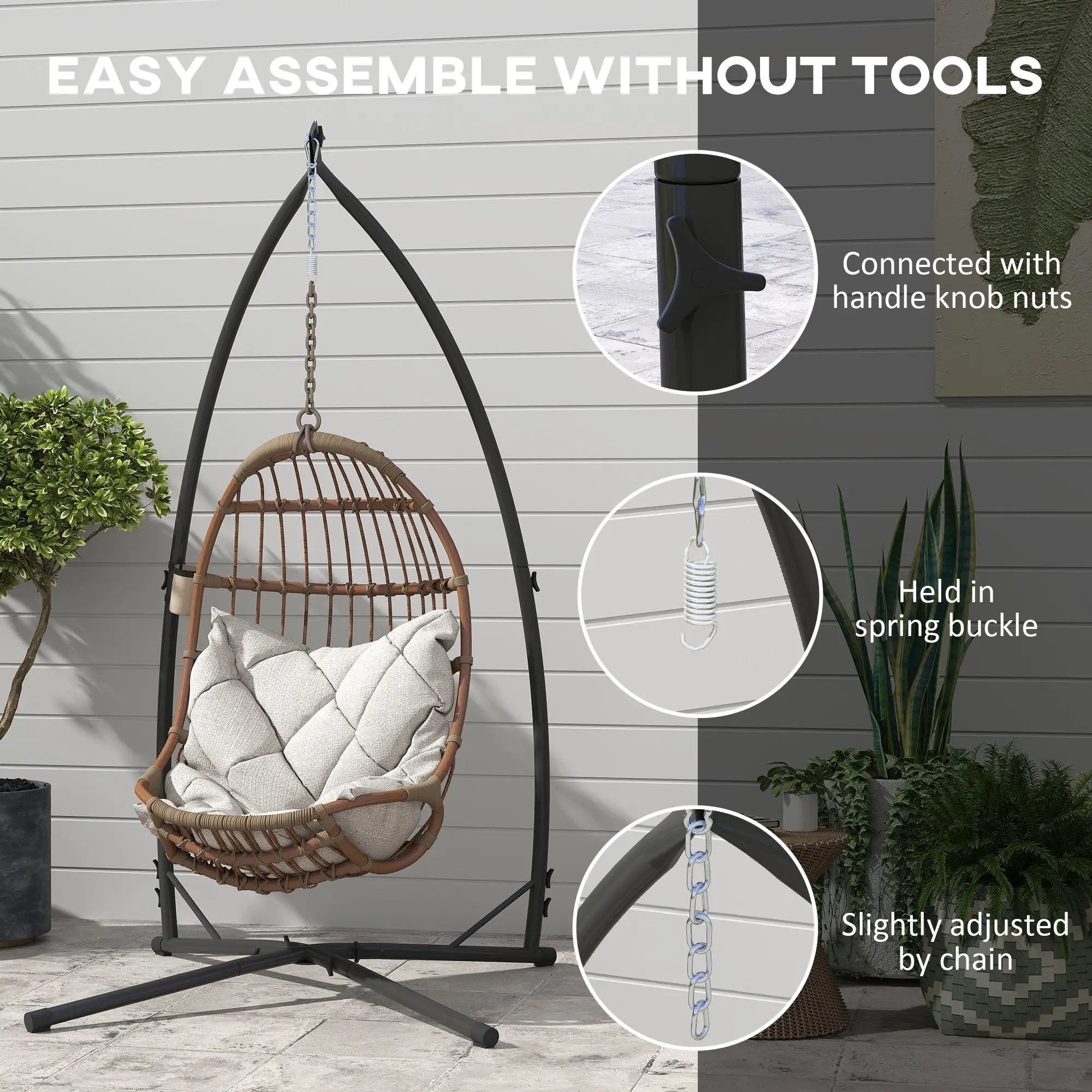 Heavy Duty Steel Hanging Chair Stand, With Cup Holder, Black Hammock Stands at Gallery Canada
