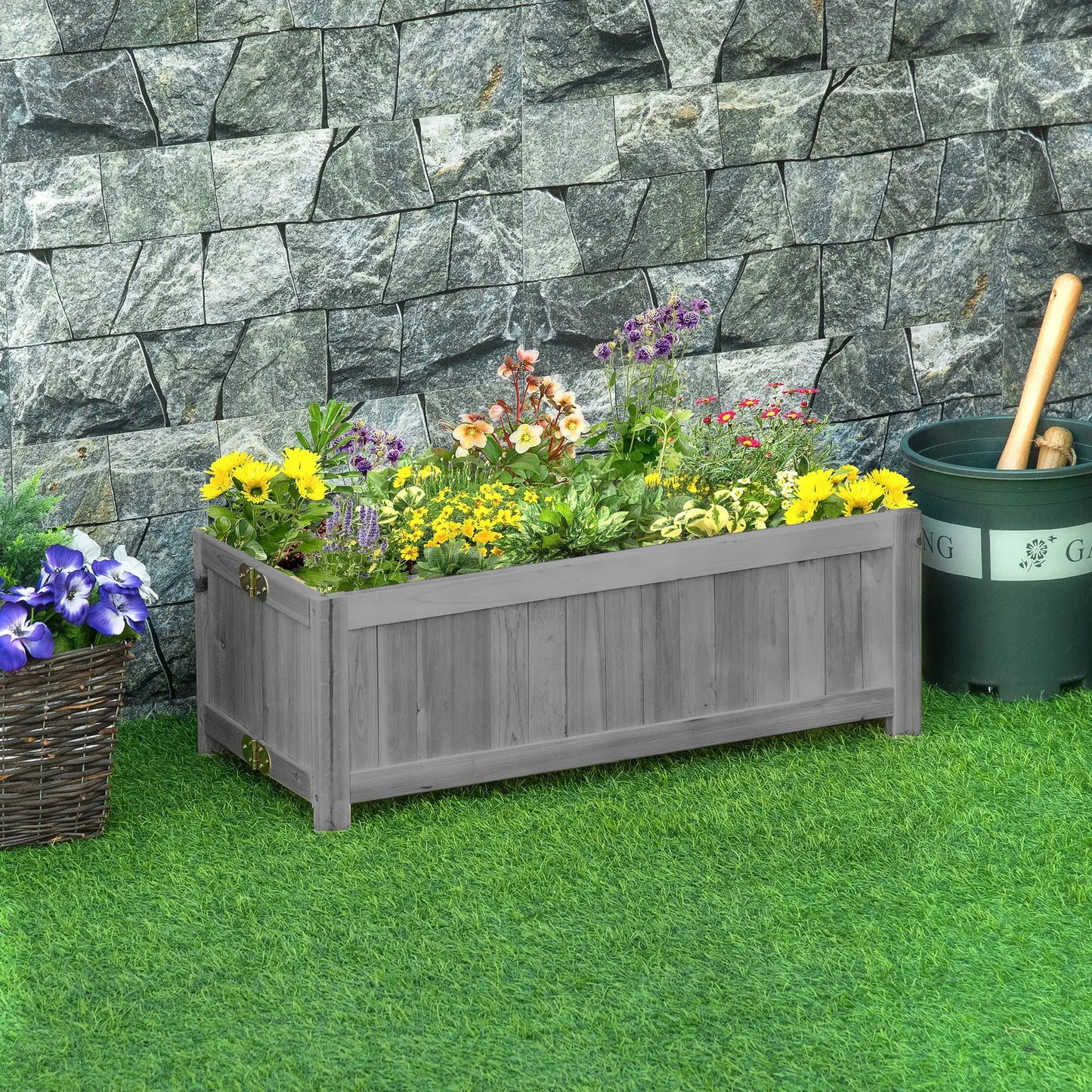 Foldable Elevated Planter Box, Wooden Raised Garden Bed, Grey Wooden Planter Boxes at Gallery Canada