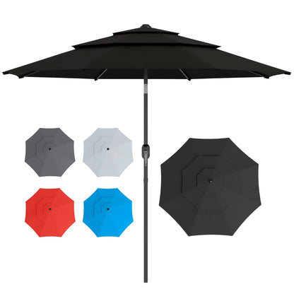 9FT 3-Tier Patio Umbrella, Crank Push Button Tilt, Black Sun Umbrellas at Gallery Canada