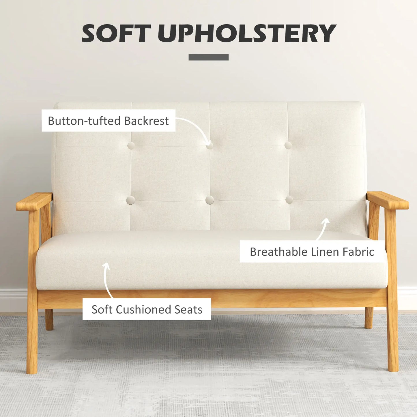 45" 2 Seat Sofa, Upholstered Two Seater Couch, Beige 2-Seater Sofas at Gallery Canada