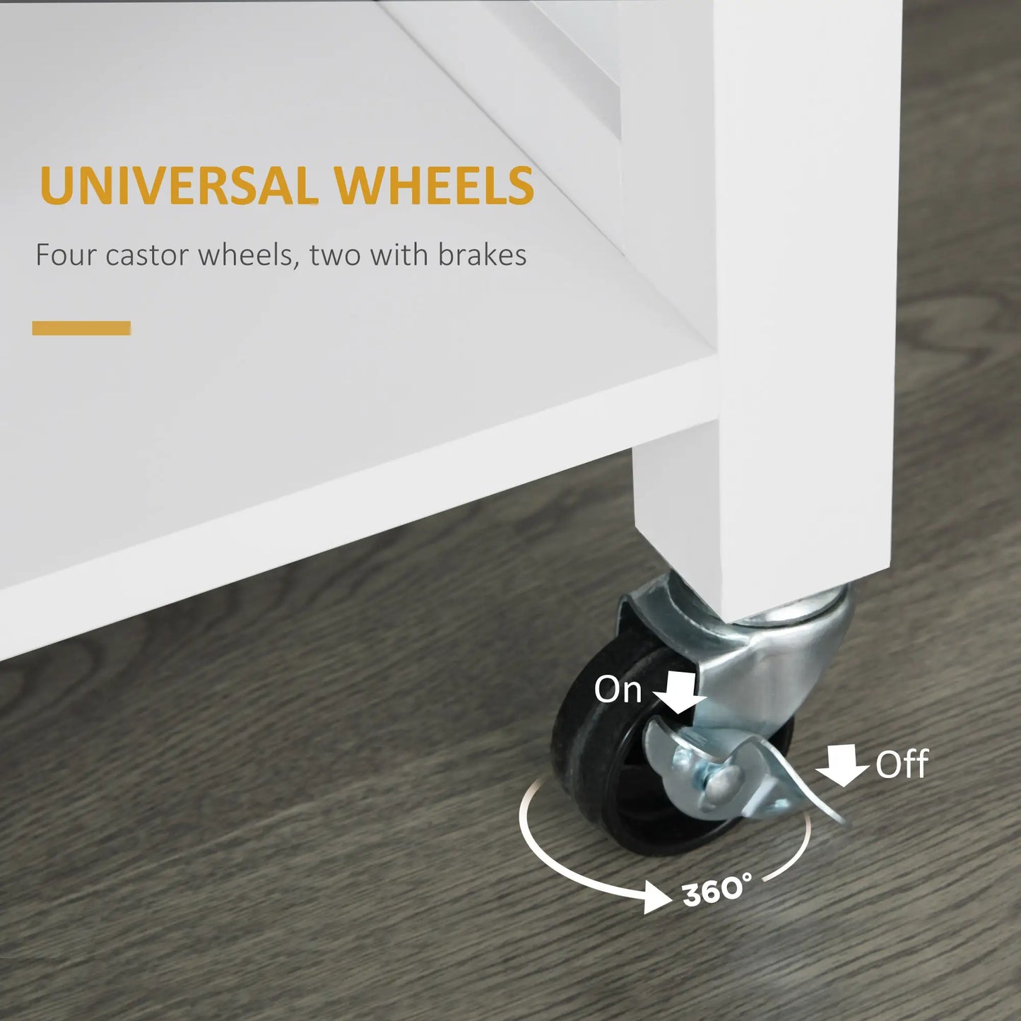 Wooden Rolling Kitchen Island, 360° Swivel Wheels, Drawer, Towel Rack, White Kitchen Islands & Kitchen Carts at Gallery Canada