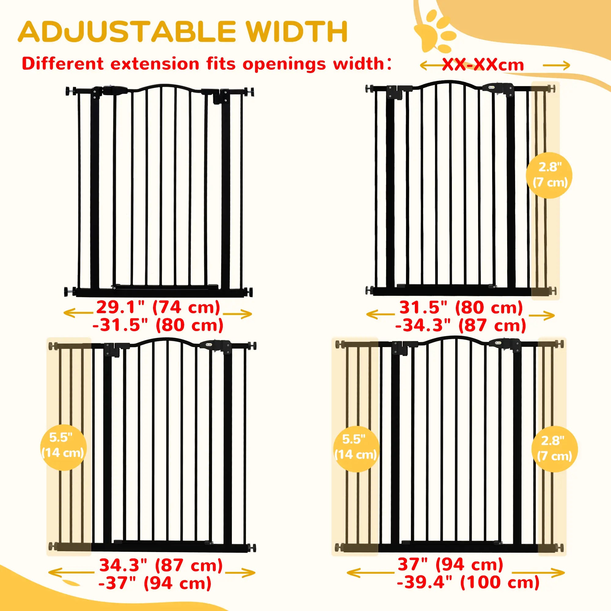 Extra Tall Dog Gate with Door, Pressure Fit, Auto Close, 29