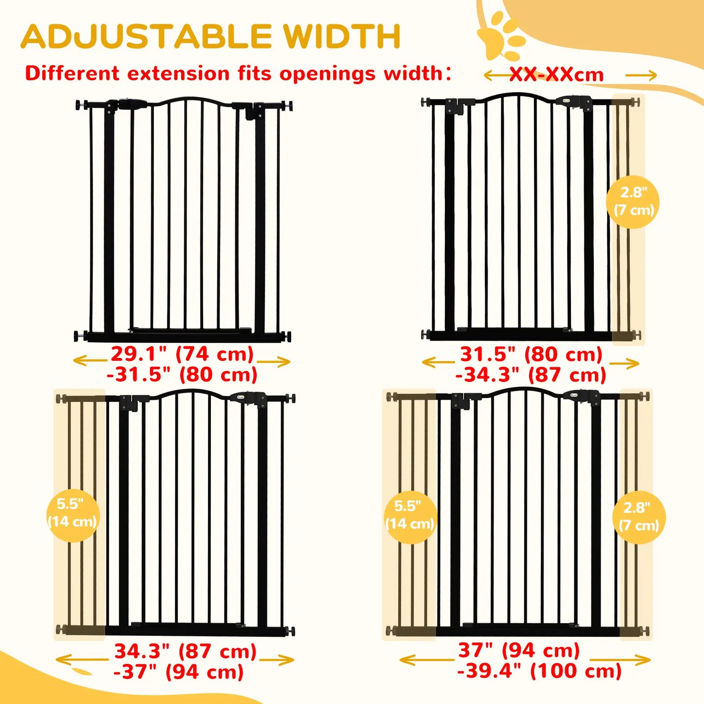 Extra Tall Dog Gate with Door, Pressure Fit, Auto Close, 29"-39", Black Houses, Kennels & Pens at Gallery Canada