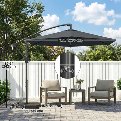 9.7 ft Offset Patio Umbrella, Water Sand Fillable Weights, Dark Grey Offset Cantilever Umbrellas at Gallery Canada