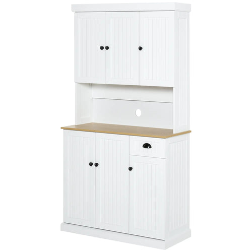 71 Kitchen Pantry Buffet, Hutch Storage Cabinet, Microwave Stand, Oak, White