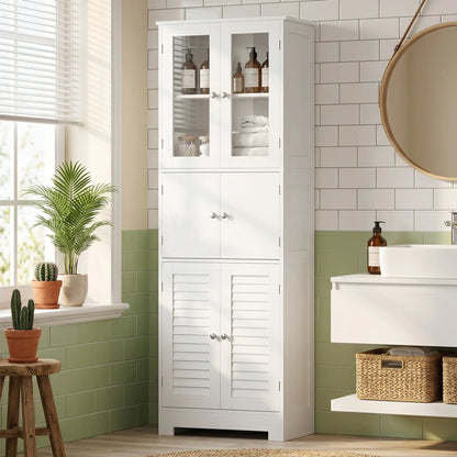 Freestanding Bathroom Cabinet, Glass Louvred Doors, Tall for Kitchen, Study Bathroom Cabinets at Gallery Canada