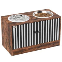 Gamelles surélevées pour chien, distributeur lent, 2 bols en acier inoxydable, marron rustique